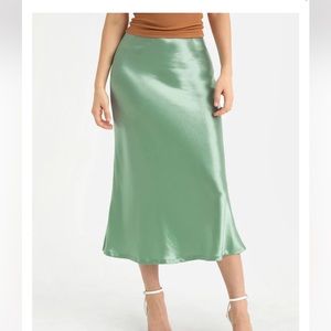 OGL Green Satin Midi Skirt
